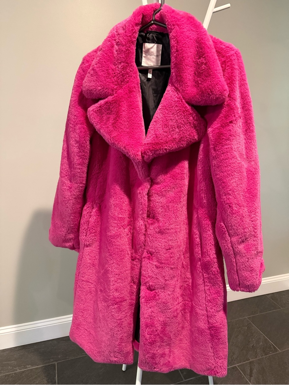 Avec Les Filles Hot Pink Teddy Faux Fur Coat